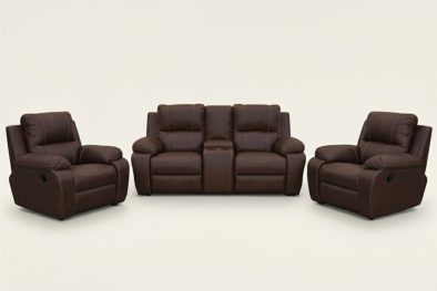 Genuine Full Leather 3 Piece Set (Premier 2 x 1 Seater and 2 Seater plus Console, Static) Brown