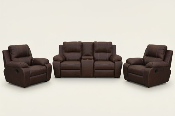 Genuine Full Leather 3 Piece Set (Premier 2 x 1 Seater and 2 Seater plus Console, Static) Brown