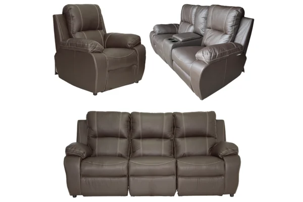 Genuine Full Leather 3 Piece Set Special (Premier 1 Seater, 2 Seater + Console and 3 Seater Non-Reclining, Static) Brown