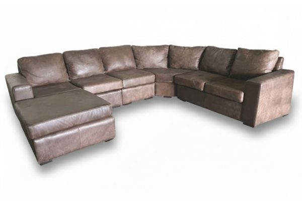 Genuine Full Leather Mod 6 Seater Corner Universal chaise Couch Special - Exotic W-Brown