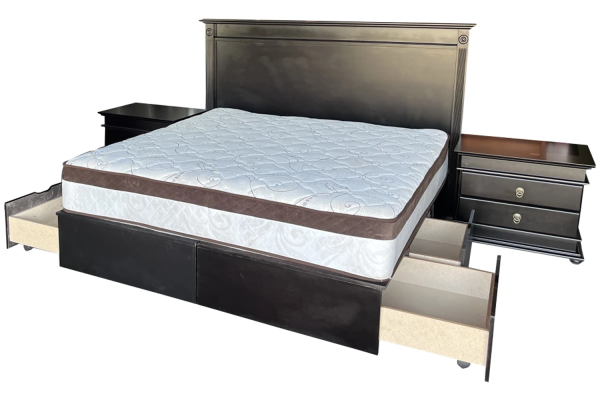 Grandeur 3 Piece King Bed Set Special (King 6 Drawer bed + 2 x 2 drawer Large pedestal) Painted Bordeaux (excl mattress)
