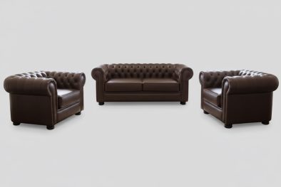 Genuine Full Leather 3 Piece Set (Chessman Comfort 2 x 1 Seater and 2 Seater) D/Brown (XL deep seat)