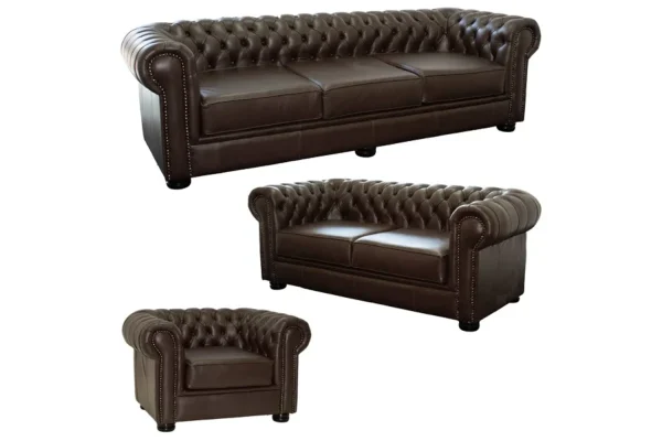Genuine Full Leather 3 Piece Set Special (Chessman Comfort 1 Seater, 2 Seater And 3 Seater) D.Brown (XL deep seat)