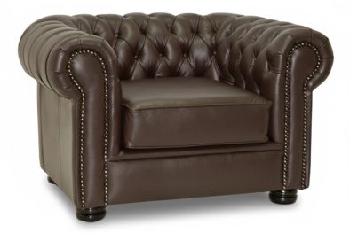 Genuine Full Leather Chessman Comfort Armchair - D/Brown (XL deep seat)