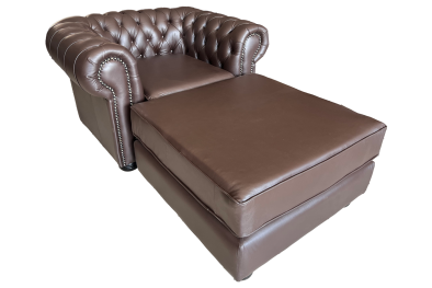 Genuine Full Leather Chessman Comfort Armchair with Ottoman - D-Brown (XL deep seat)