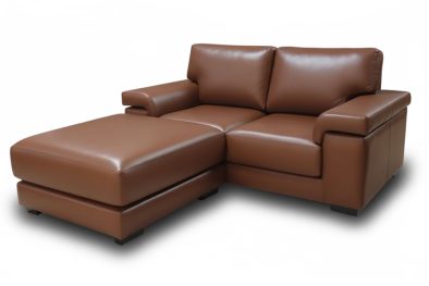 Genuine Full Leather Life Comfort 2 Seater universal chaise couch with Ottoman Exotic Chestnut