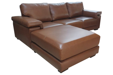 Genuine Full Leather Life Comfort 3 Seater universal chaise couch with Ottoman Exotic Chestnut (2700 EXTRA WIDE)
