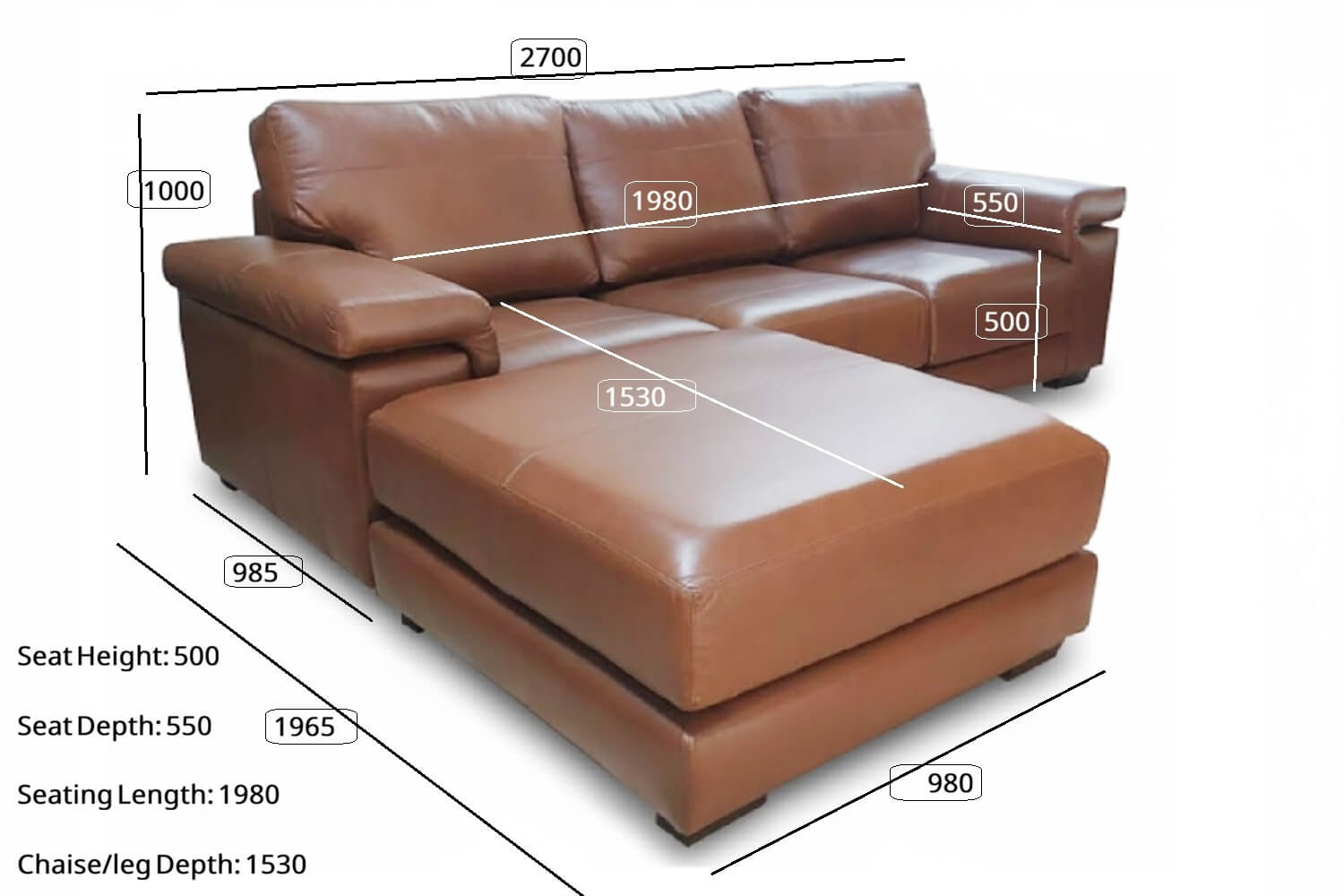 Life Comfort Genuine Leather Sofa 3-Seater with Universal Chaise | x1 Ottoman (Vintage Cigar, 2700mm Extra Wide) - Image 8