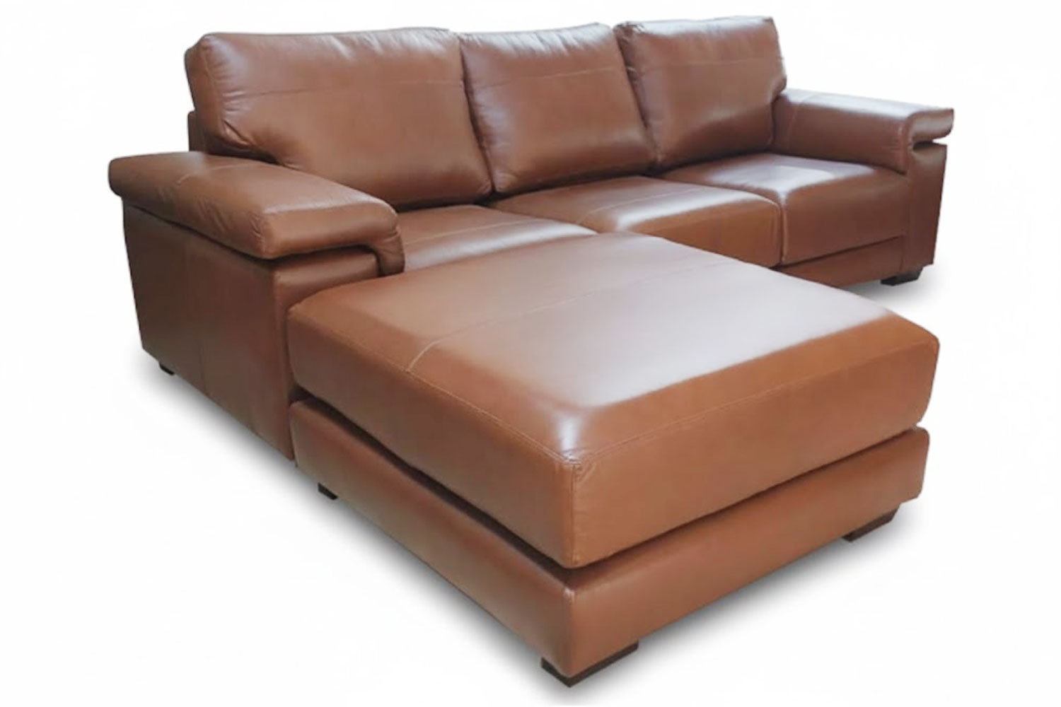 Genuine Full Leather Life Comfort 3 Seater universal chaise couch with Ottoman Exotic Chestnut