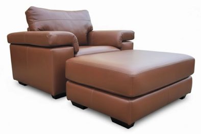Genuine Full Leather Life Comfort Armchair with Ottoman Exotic Chestnut