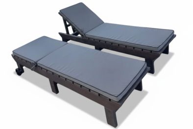 2 Piece Set (2 Royal Sun Loungers) (Recycled Plastic- Brown) with charcoal Universal cushions