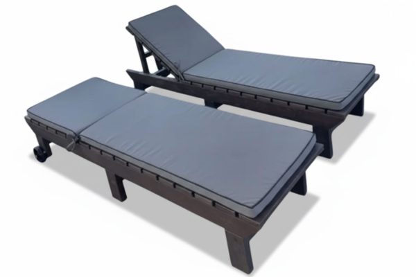 2 Piece Set (2 Royal Sun Loungers) (Recycled Plastic- Brown) with charcoal Universal cushions