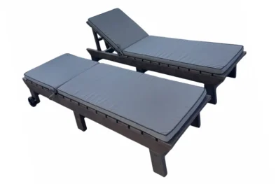 2 Piece Set Special (2 Royal Sun Loungers) (Recycled Plastic- Brown) with charcoal cushions
