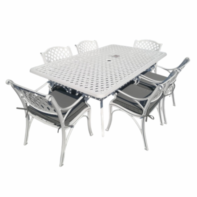 Aluminium Cottage 6 Seater Dining Set White with Charcoal Cushions