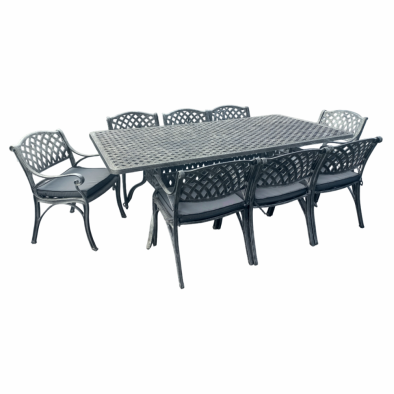 Aluminium Cottage 8 Seater Dining Set Silver with Charcoal Cushions