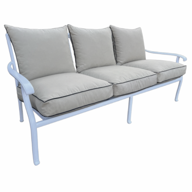 Aluminium Morris 3 Seater White with beige cushions