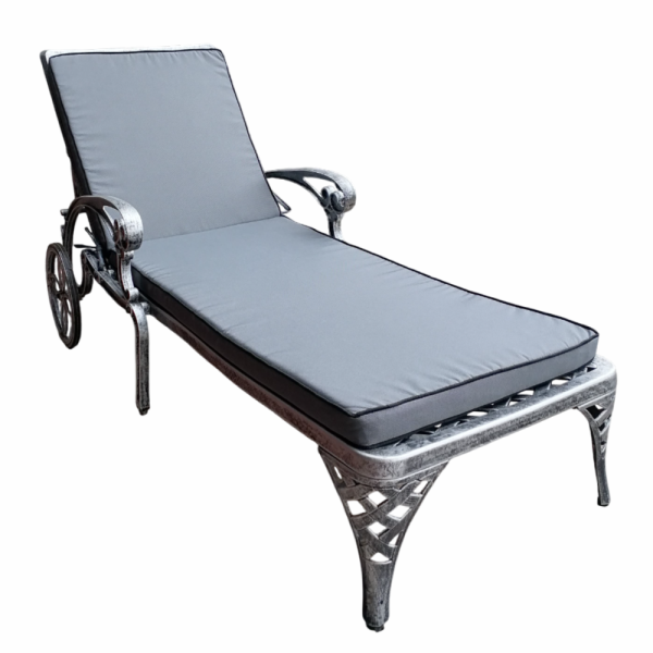 Aluminium Pool Frill Lounger Silver with Charcoal Cushion
