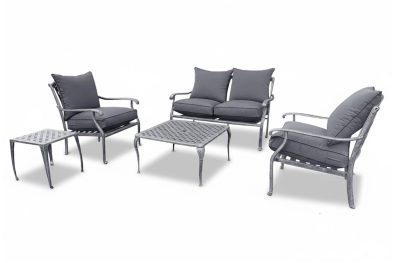 Morris 4 Seater 5 Piece Set with Charcoal Cushions Silver