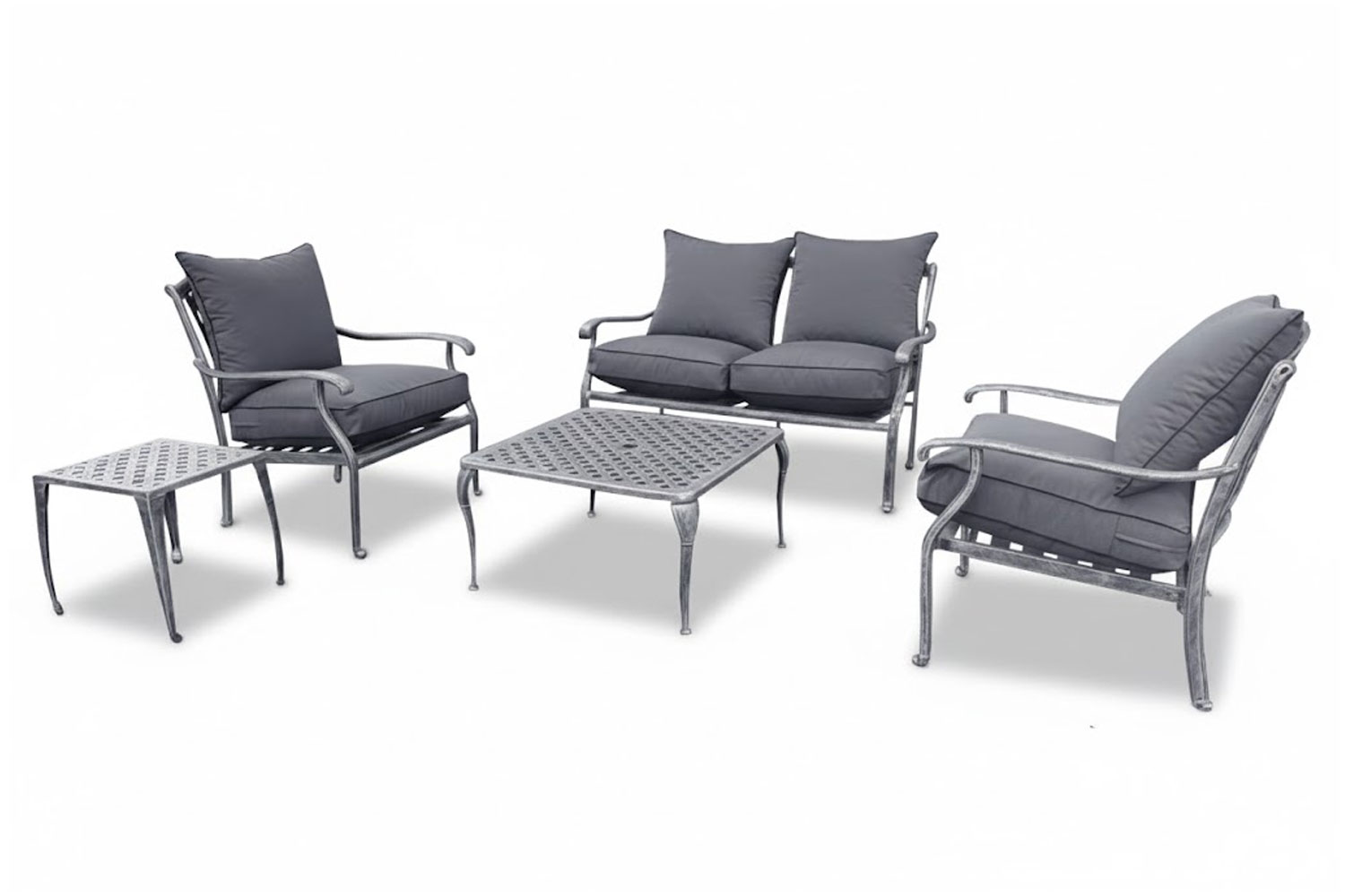 Morris 4 Seater 5 Piece Set with Charcoal Cushions Silver