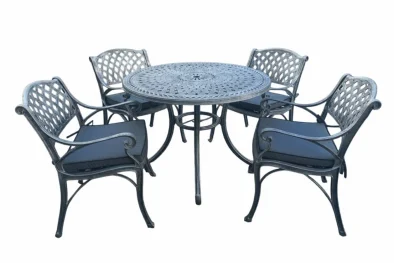 Aluminium Cottage 4 Seater Dining Set Silver 1000mm Round with Charcoal Cushions