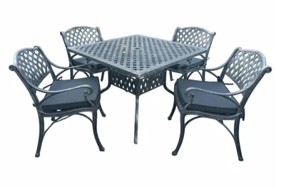 Aluminium Cottage 4 Seater Dining Set Silver 1000mm Square with Charcoal Cushions