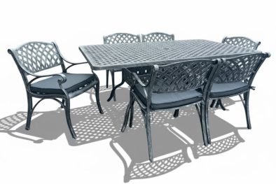 Aluminium Cottage 6 Seater Dining Set Silver with Charcoal Cushions