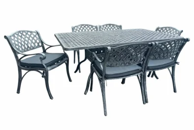 Aluminium Cottage 6 Seater Dining Set Silver with Charcoal Cushions