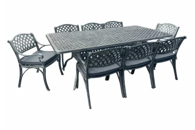 Aluminium Cottage 8 Seater Dining Set Silver with Charcoal Cushions