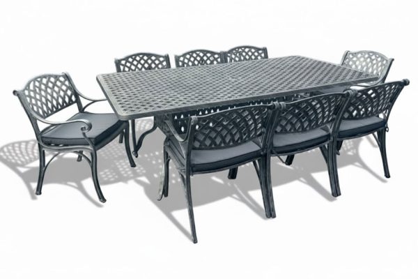 Aluminium Cottage 8 Seater Dining Set Silver with Charcoal Cushions