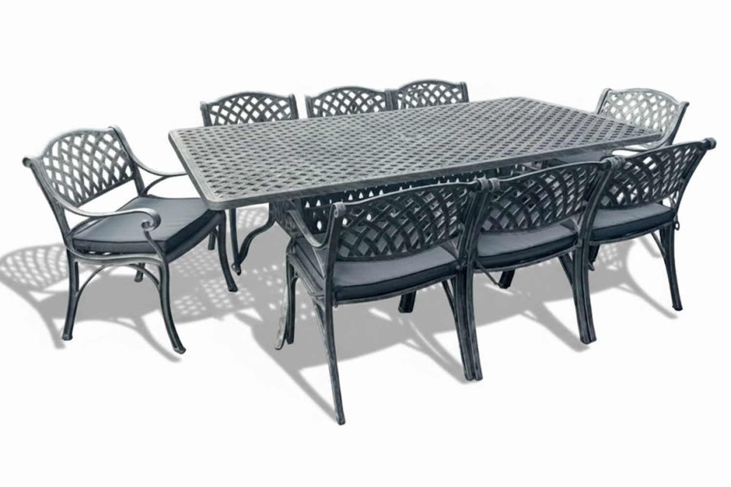 Aluminium Cottage 8 Seater Dining Set Silver with Charcoal Cushions