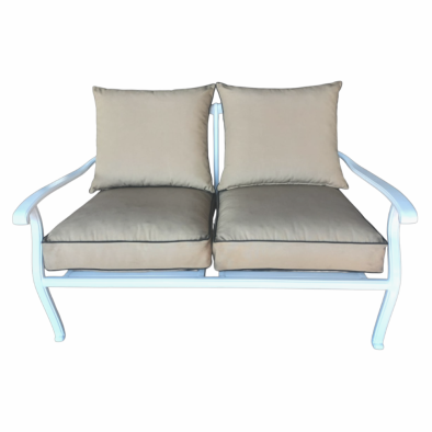 Aluminium Morris 2 Seater White with Beige Cushions Set