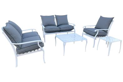 Aluminium Morris 5 seater 5 piece Set White with Charcoal cushions