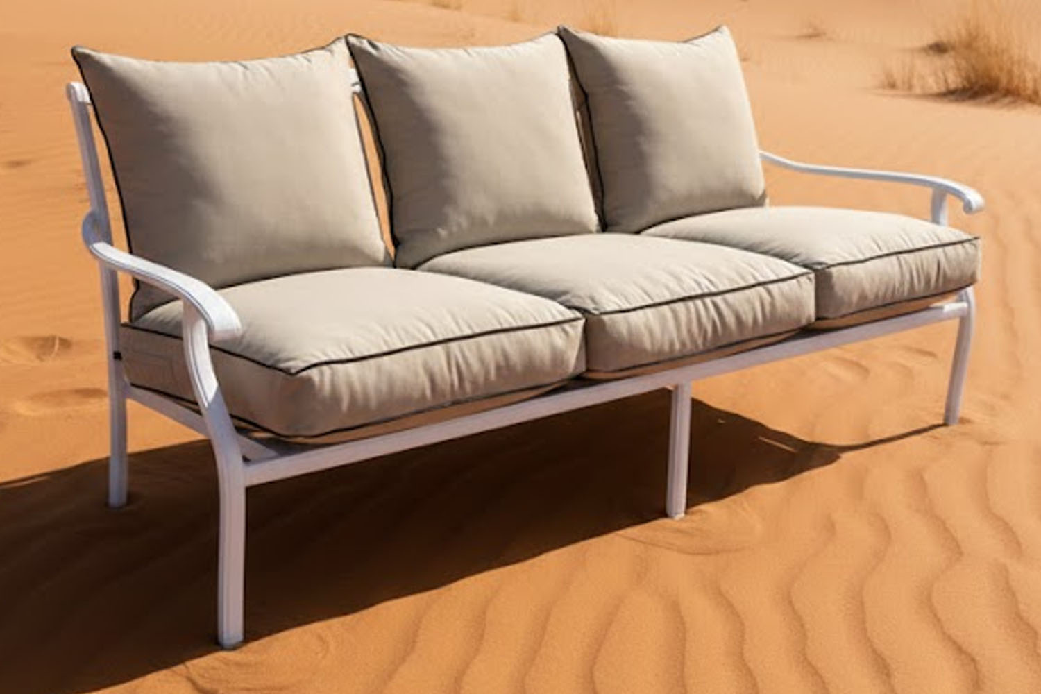 Aluminium-Morris-3-Seater-White-with-beige-cushions