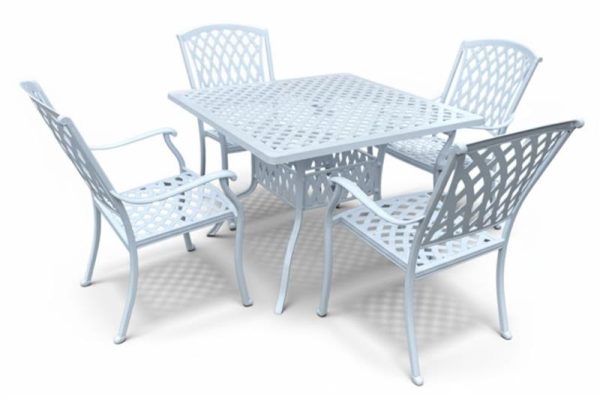 Aluminium Tuscan 4 Seater Dining Set White 1000mm Square