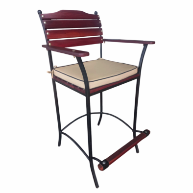 Solid Hardwood Teak Bar Chair with Beige Cushion
