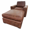 Genuine Full Leather Mode Comfort Armchair and Ottoman - Exotic Brandy - Image 2