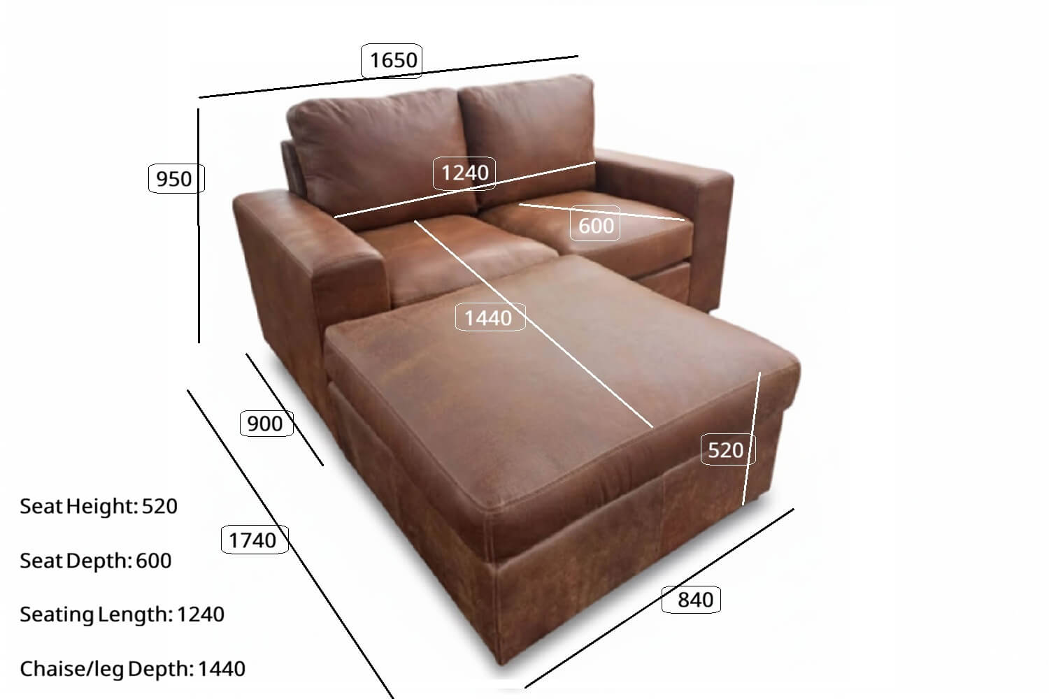 Mode Comfort Genuine Leather Sofa 2-Seater | x1 Ottoman (Exotic Brandy) - Image 8