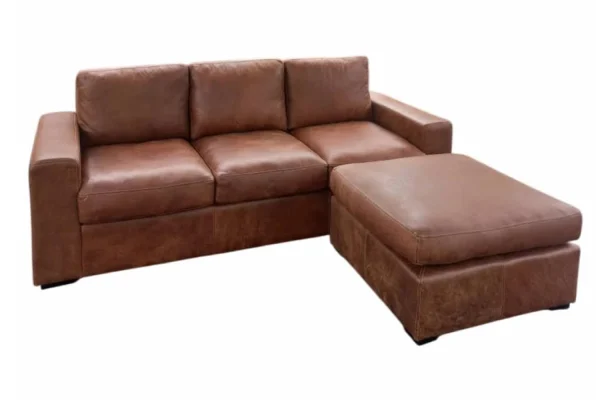 Genuine Full Leather Mode Comfort 3 Seater with Ottoman Exotic Brandy