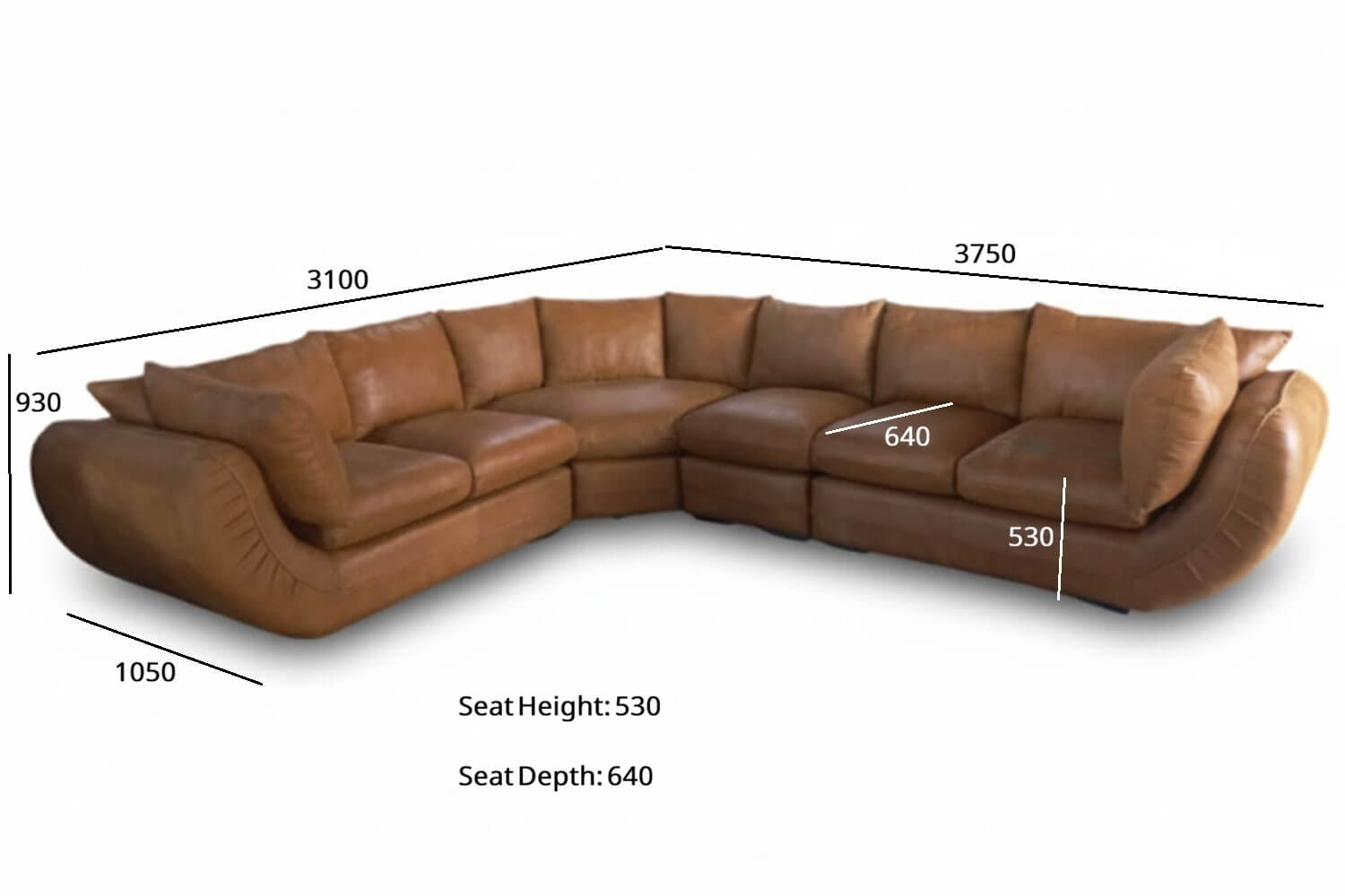 Regale Genuine Leather Corner Lounge 6-Seater (Exotic Tan) - Image 8