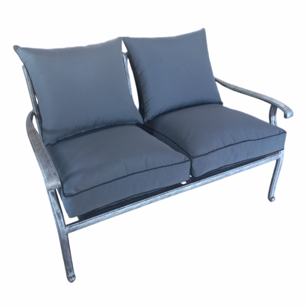 Aluminium Morris 2 Seater Silver with Charcoal Cushions Set