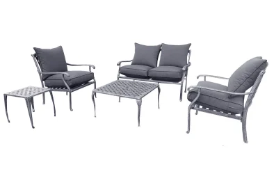 Morris 4 Seater 5 Piece Set with Charcoal Cushions Silver