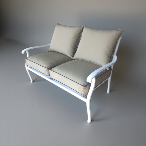 Aluminium Morris 2 Seater White with Beige Cushions Set