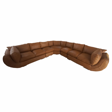 Regale 7 Seater Corner Couch with Ottoman - Exotic Genuine Leather Tan