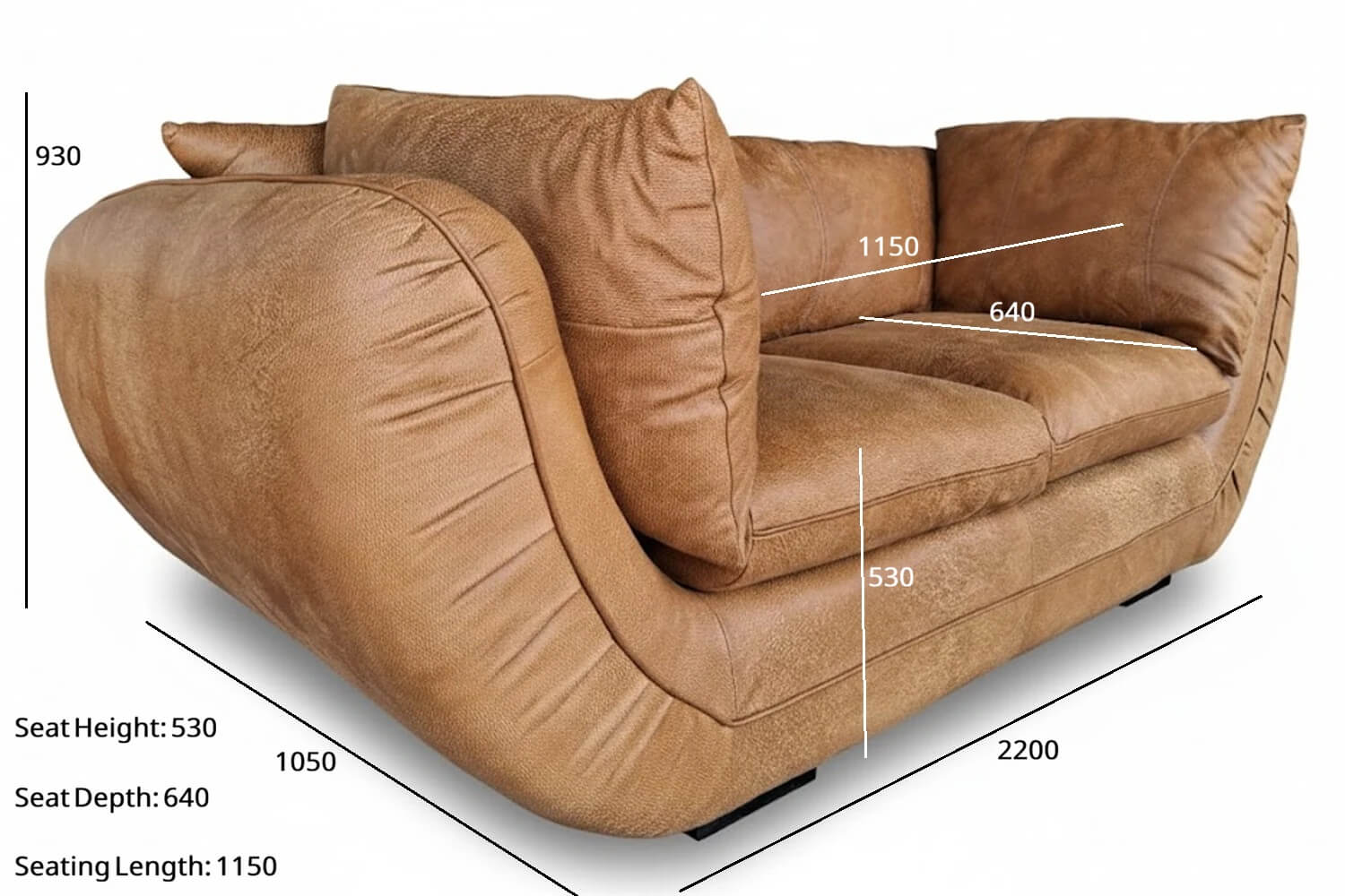 Regale Comfort Genuine Leather Sofa 2-Seater | x1 Ottoman (Exotic Tan) - Image 8