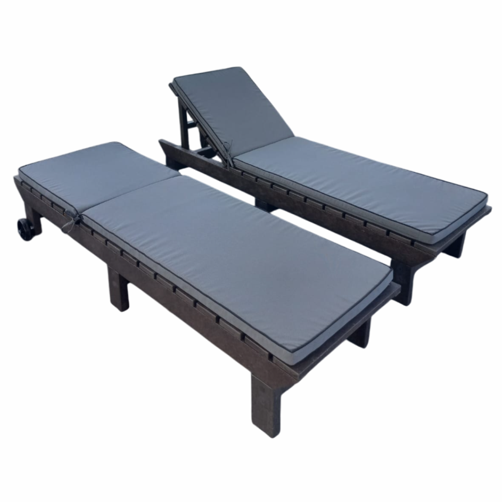2 Piece Set Special (2 Royal Sun Loungers) (Recycled Plastic- Brown) with charcoal cushions