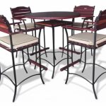 Solid Hardwood Teak 5 Piece Bar Set (Bar table & 4 Bar chairs) with Beige Cushions