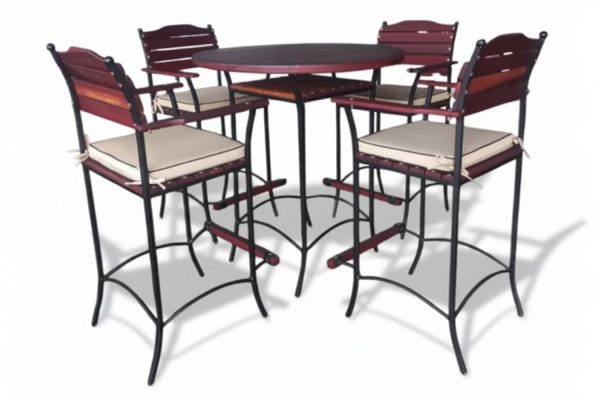 Solid Hardwood Teak 5 Piece Bar Set (Bar table & 4 Bar chairs) with Beige Cushions