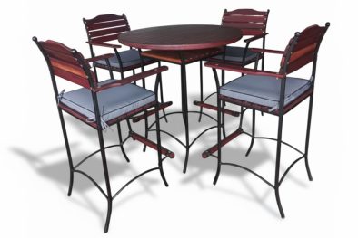 Solid Hardwood Teak 5 Piece Bar Set (Bar table & 4 Bar chairs) with Charcoal Cushions
