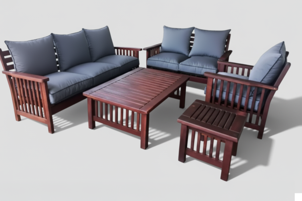 Solid Hardwood Teak 6 Seater 5 Piece Couch Set Special (Morris 1, 2 & 3 seater, Coffee table & Side table) (Including charcoal cushions) *Undercover Only*