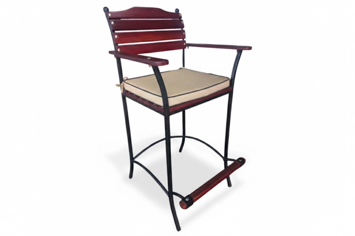 Solid Hardwood Teak Bar Chair with Beige Cushion